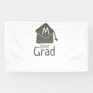 Silver Graduation Cap Glitzer hinzufügen Name grad Banner