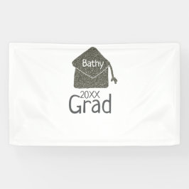 Silver Graduation Cap Glitzer hinzufügen Name grad Banner