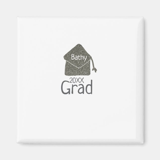 Silver Graduation Cap Glitzer hinzufügen Name grad Magnet (Vorne)