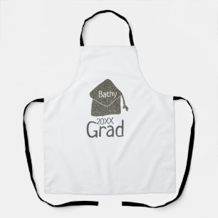 Silver Graduation Cap Glitzer hinzufügen Name grad Schürze