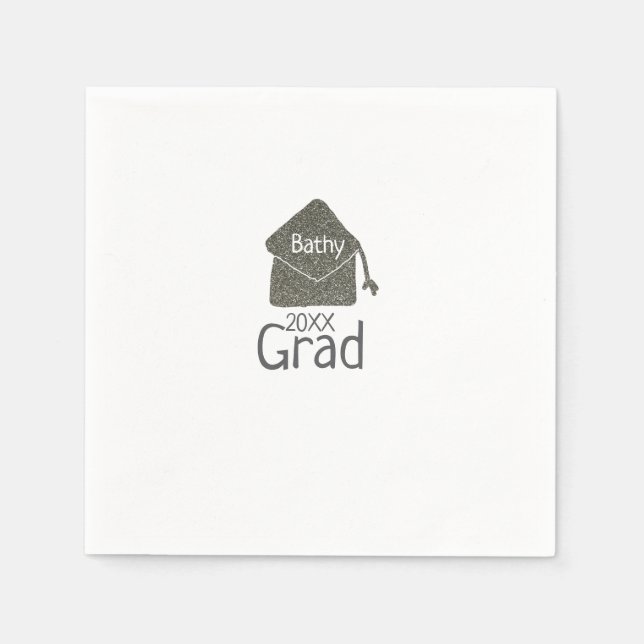 Silver Graduation Cap Glitzer hinzufügen Name grad Serviette (Vorderseite)