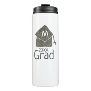 Silver Graduation Cap Glitzer hinzufügen Name grad Thermosbecher