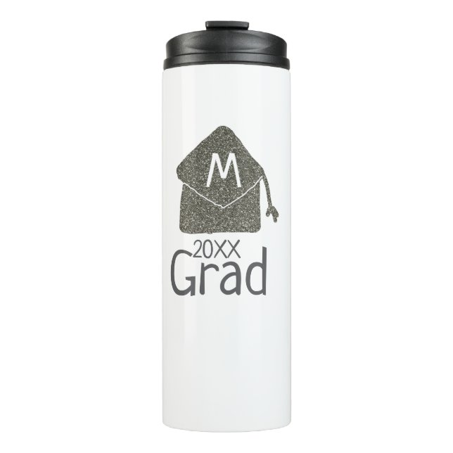 Silver Graduation Cap Glitzer hinzufügen Name grad Thermosbecher (Vorderseite)