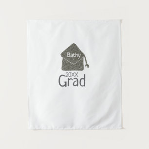 Silver Graduation Cap Glitzer hinzufügen Name grad Wandteppich
