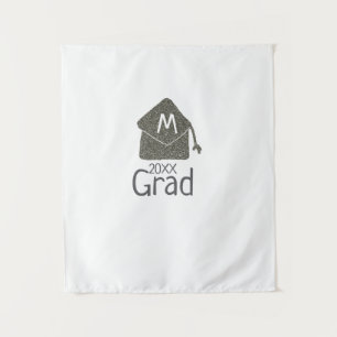 Silver Graduation Cap Glitzer hinzufügen Name grad Wandteppich