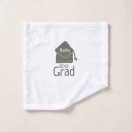Silver Graduation Cap Glitzer hinzufügen Name grad Waschlappen