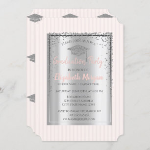 Silver Graduation Cap Striping Abschluss Einladung