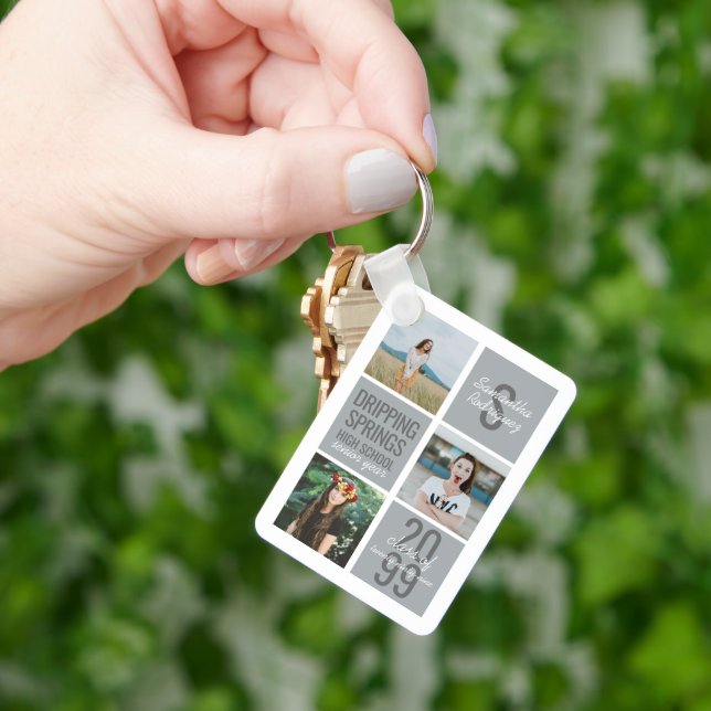 Silver Grau 4-Foto Fun Boxes Class Year Schlüssela Schlüsselanhänger (Hand)