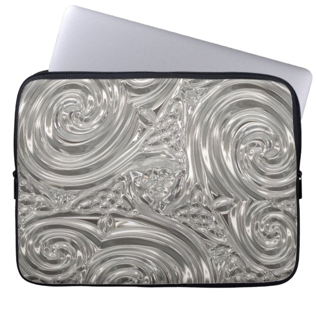 Silver grau elegante art nouveau abstrakt laptopschutzhülle (Vorderseite)