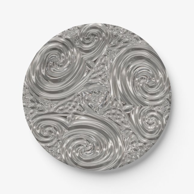 Silver grau elegante Art Nouveau geprägt Aussehen Pappteller (Vorderseite)