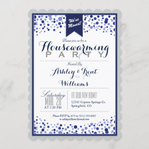 Silver Grau, White, Navy Blue Housewarming Party Einladung