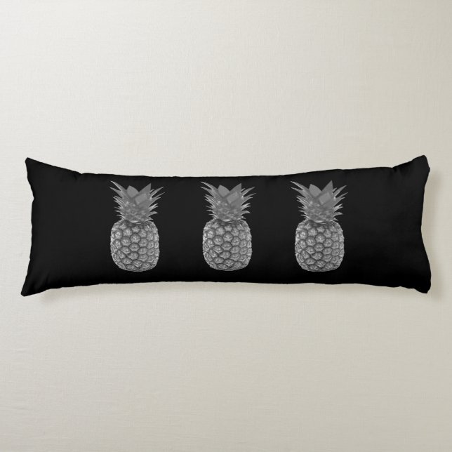 Silver Graue Ananas Frucht auf schwarz Seitenschläferkissen (Vorderseite)