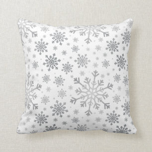 Silver Graue Weihnachtsschneeflocken im Winter Wei Kissen
