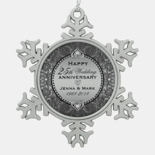 Silver Gray 25. Hochzeitstag Schneeflocken Zinn-Ornament
