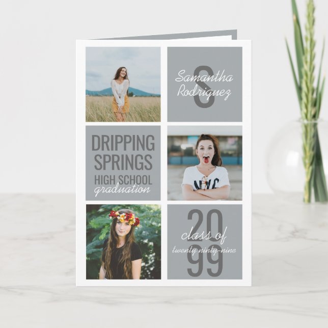 Silver Gray 4-Foto Fun Boxes Abschluss Einladung (Vorderseite)