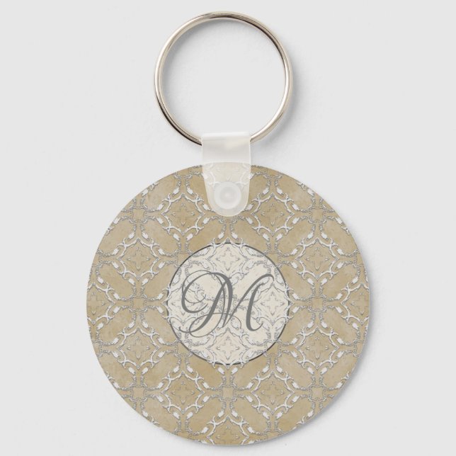 Silver Gray and Beige Metallic Filagree Pattern Schlüsselanhänger (Vorderseite)
