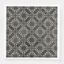 Silver Gray and Black Metallic Filigree Muster Serviette