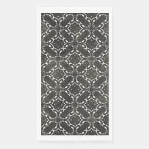 Silver Gray and Black Metallic Filigree Muster Serviette