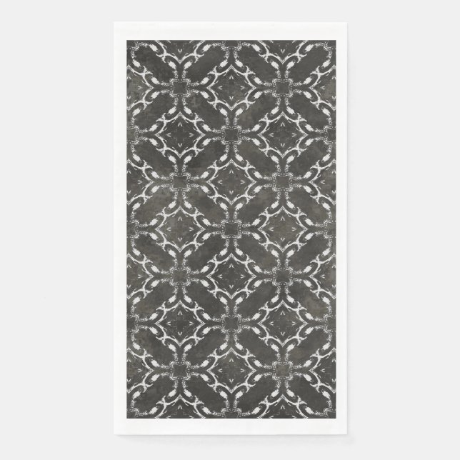 Silver Gray and Black Metallic Filigree Muster Serviette (Vorderseite)