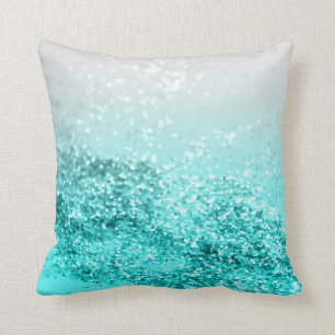Silver Gray Aqua Aquamarin Ocean Glitzer #1 Kissen