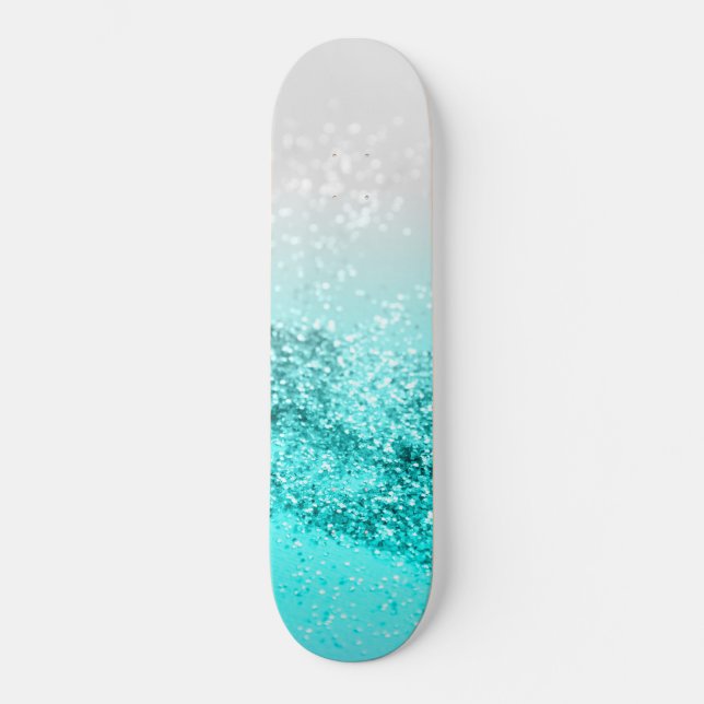 Silver Gray Aqua Teal Ocean Glitter #1 Skateboard (Vorderseite)