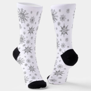 Silver Gray Beautiful Winter Snowflakes Muster Socken