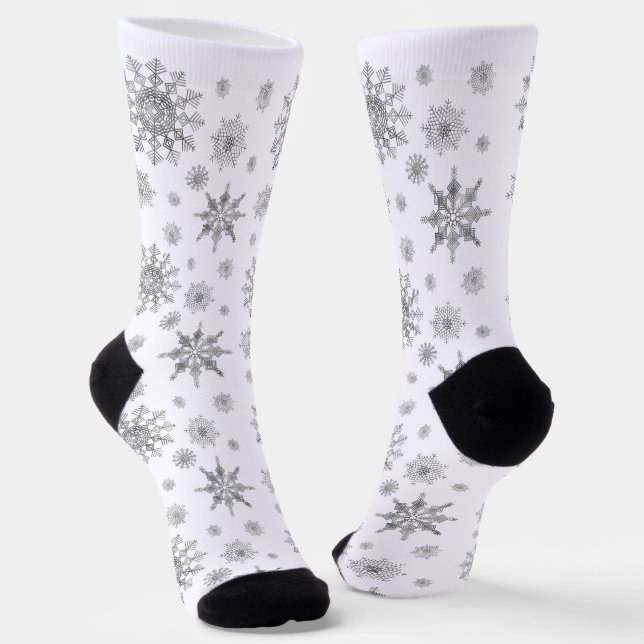 Silver Gray Beautiful Winter Snowflakes Muster Socken (Gewinkelt)