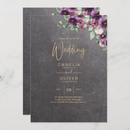 Silver Gray Berry Floral Wedding Winter Fall Einladung