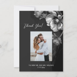 Silver Gray Black Floral Wedding Thank You Dankeskarte