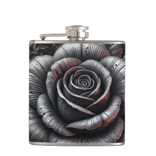 Silver Gray & Black Rose Elegante Gotische Hochzei Flachmann