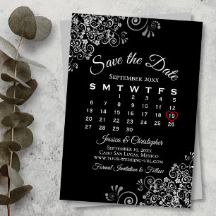 Silver Gray Black Simple Hochzeitskalender Save The Date
