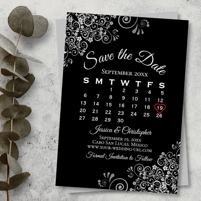 Silver Gray Black Simple Hochzeitskalender Save The Date (Von Creator hochgeladen)