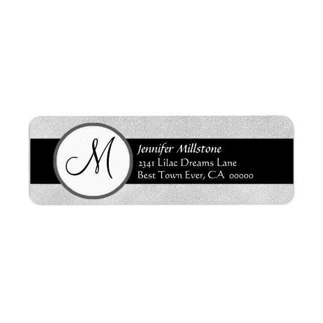 SILVER GRAY & BLACK Wedding Monogram Address Label (Vorne)
