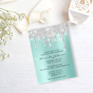 Silver Gray Blue Glitzer Effect Tropfen Geburtstag Einladung