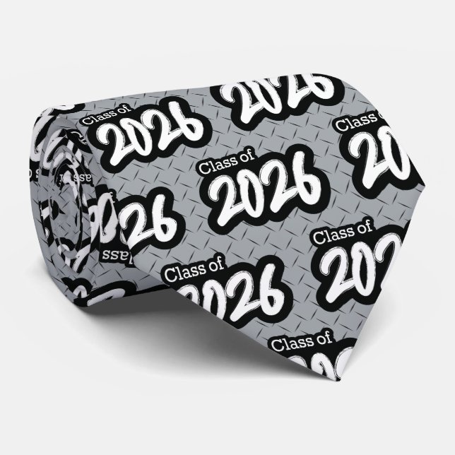Silver Gray Bold Brush Class of 2026 Neck Tie Krawatte (Gerollt)