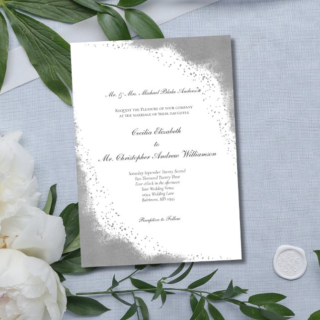 Silver Gray Border Minimalistisch Moderne Hochzeit Einladung (Silver Gray Border Formal Wording Traditional Classic Wedding Invitation)