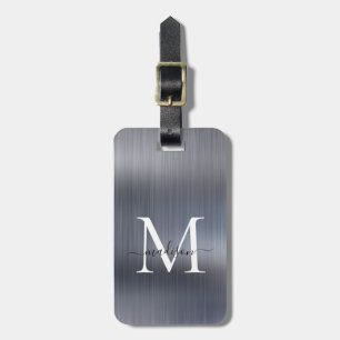 Silver Gray Brushed Metal Foil Script Monogram Gepäckanhänger