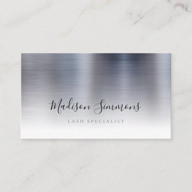 Silver Gray Brushed Metal Monogram Stylish Script Visitenkarte (Vorderseite)