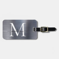 Silver Gray Brushed Metal Script Monogram Niedlich