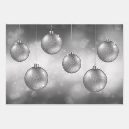 Silver Gray Christmas Baubles on Gray Bokeh Geschenkpapier Set