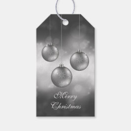 Silver Gray Christmas Baubles on Red Bokeh Geschenkanhänger