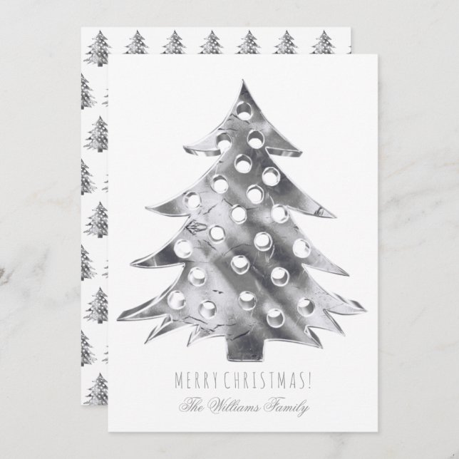Silver Gray Christmas Tree Modernes Elegantes Einladung (Vorne/Hinten)