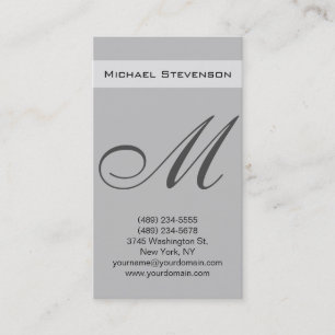Silver Gray Color Script Monogram Business Card Visitenkarte