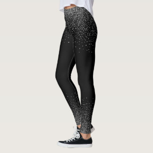 Silver Gray Confetti auf schwarz Leggings