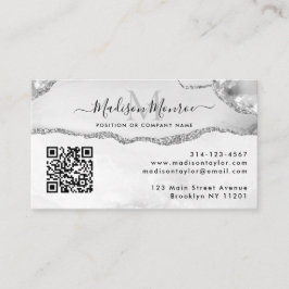 Silver Gray Custom Logo QR Code Agate Monogram Visitenkarte