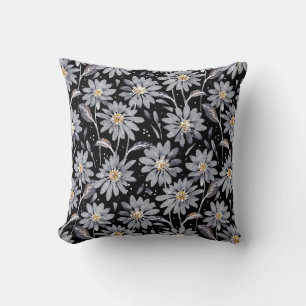 Silver Gray Daisies auf der schwarzen, reversiblen Kissen