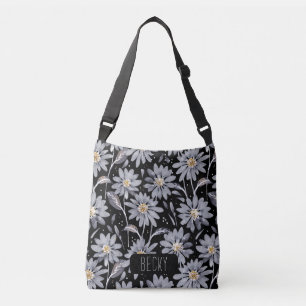 Silver Gray Daisies Personalisiert Tote Bag Tragetaschen Mit Langen Trägern