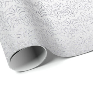 Silver Gray Damask Floral Royal Stripes Geschenkpapier