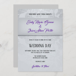 Silver Gray Damask Wedding Einladung