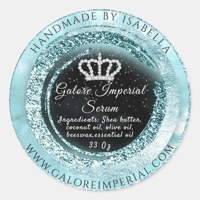 Silver Gray Diamond Crown Frame Glitzer Black Blue Runder Aufkleber (Vorderseite)